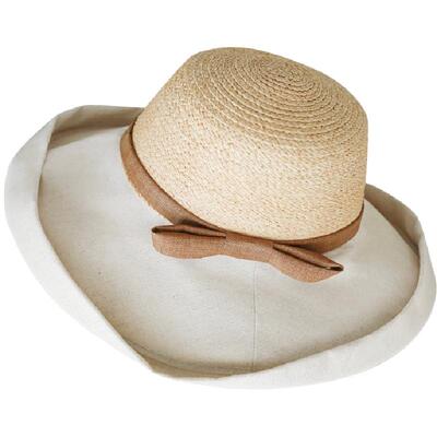 印计谷羽原创拉菲草拼接大帽檐渔夫帽女春夏百搭韩系防晒遮阳帽子