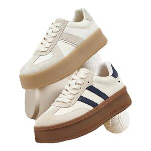百思图海盐华夫26秋新款松糕厚底增高德训鞋红色运动小白板鞋女鞋