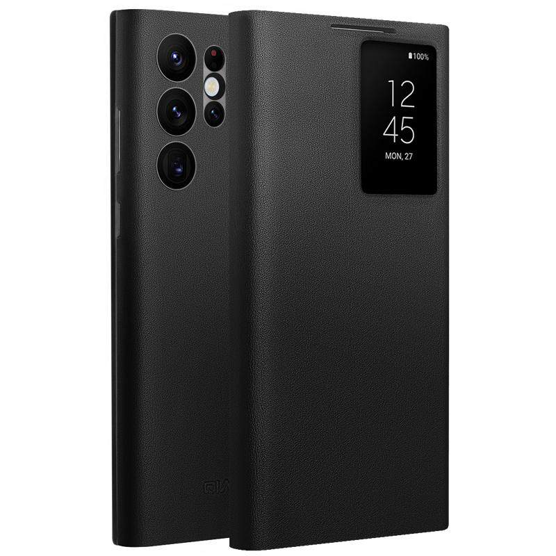 三星23ultra智能翻盖牛皮保护套