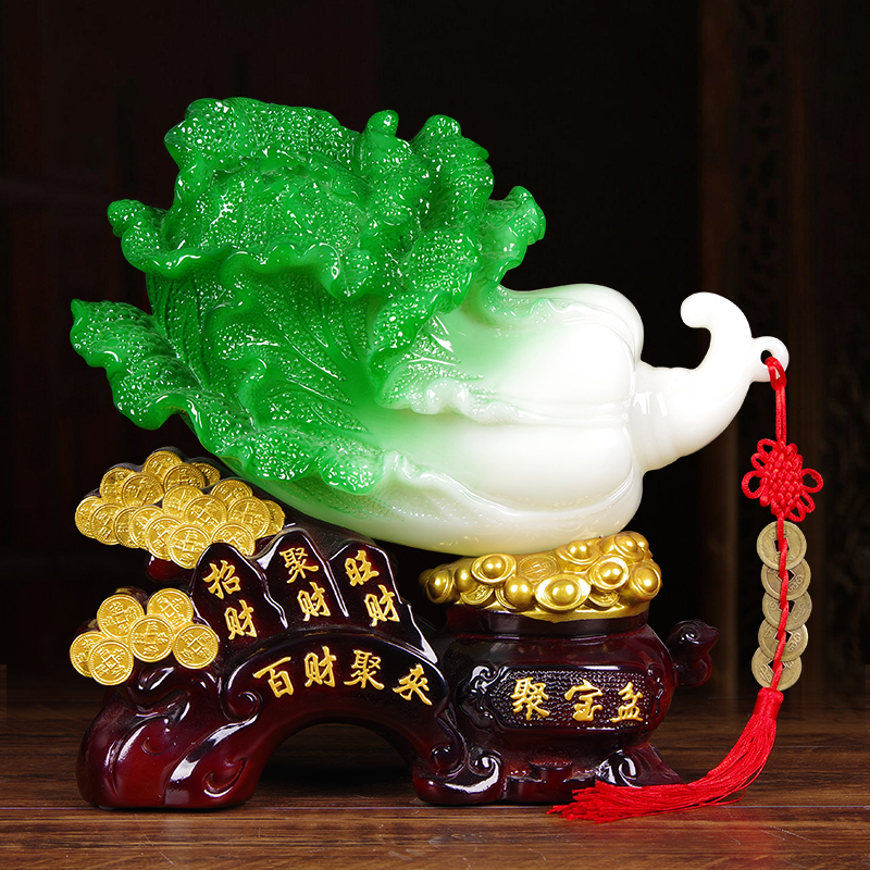 百财聚来白菜摆件客厅礼品中式家居招财装饰品玄关乔迁电视柜开业