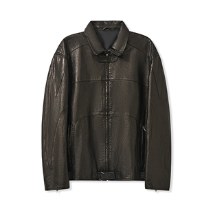 UNICAHOMME/黄景瑜同款复古机车风男士翻领真皮皮衣休闲外套男