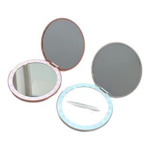 化妆镜便携随身小镜子带灯led补妆镜口袋迷你手持发光折叠圆镜子