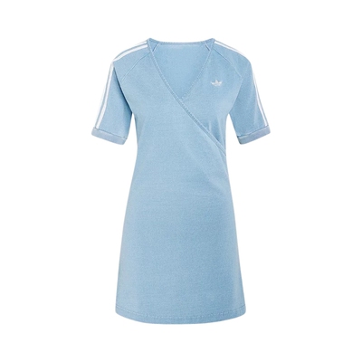 adidas阿迪达斯三叶草V领长裙2026夏女ADILENIUM牛仔连衣裙KZ5056