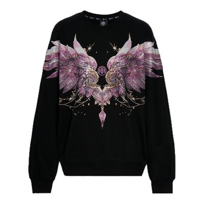 TCH轻奢潮牌翅膀烫钻时尚百搭宽松圆领卫衣男女同款T75C11E9010