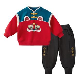 唐装女童兄妹装儿童薄绒亲子装男童拜年服冬小童汉服宝宝红色衣服