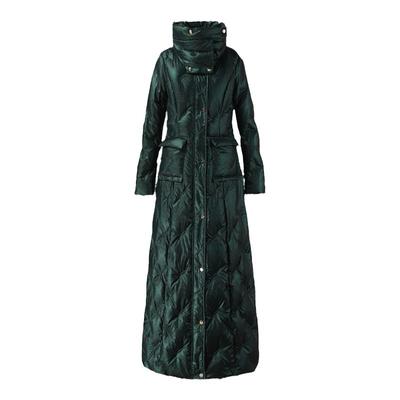 墨绿色超长款白鸭绒羽绒服