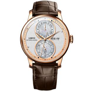 罗宾尼手表男机械表新款商务双日历精钢防水男款正品皮带男表名牌