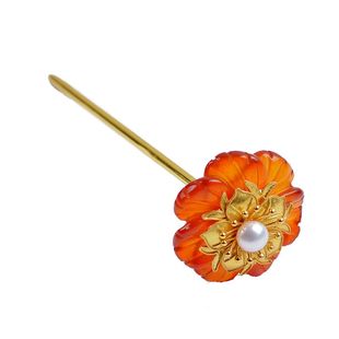 红玛瑙小花头簪,汉服配饰古代头饰柯子裙明代唐代百搭款式