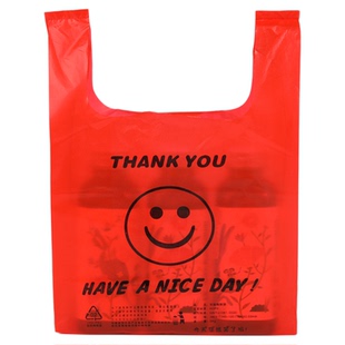 加厚红色笑脸袋塑料袋商用食品打包袋手提购物袋一次性方便袋厂家