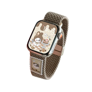 适用于苹果手表s11表带尼龙编织iwatchs10手表带磁吸applewatchs9/8弹力透气ultra运动秋冬棕色高级感se女款