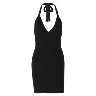 gusty欧美辣妹风深V领挂脖吊带包臀裙黑色修身显瘦短裙露背连衣裙
