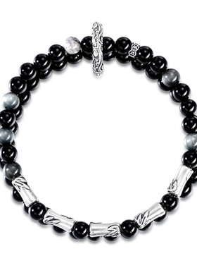 999纯银上岸竹节手链黑曜石手串