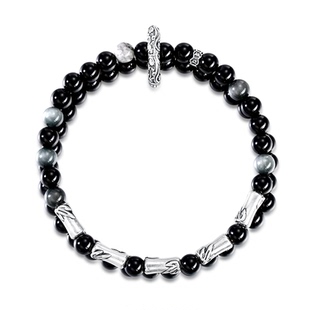 999纯银上岸竹节黑曜石男士手串男款手链小众生日礼物送男友老公