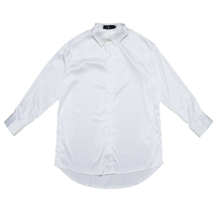 抖音泫雅同款韩版ins亮绸缎面上衣宽松百搭早春中长款长袖白衬衫