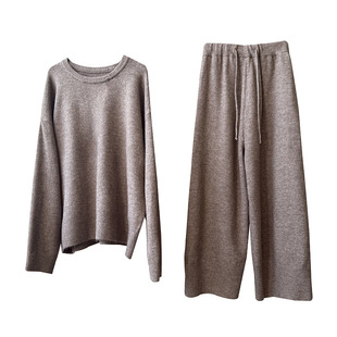 韩式慵懒chic套装女长袖针织衫裤子两件套秋冬装搭配一整套高级感