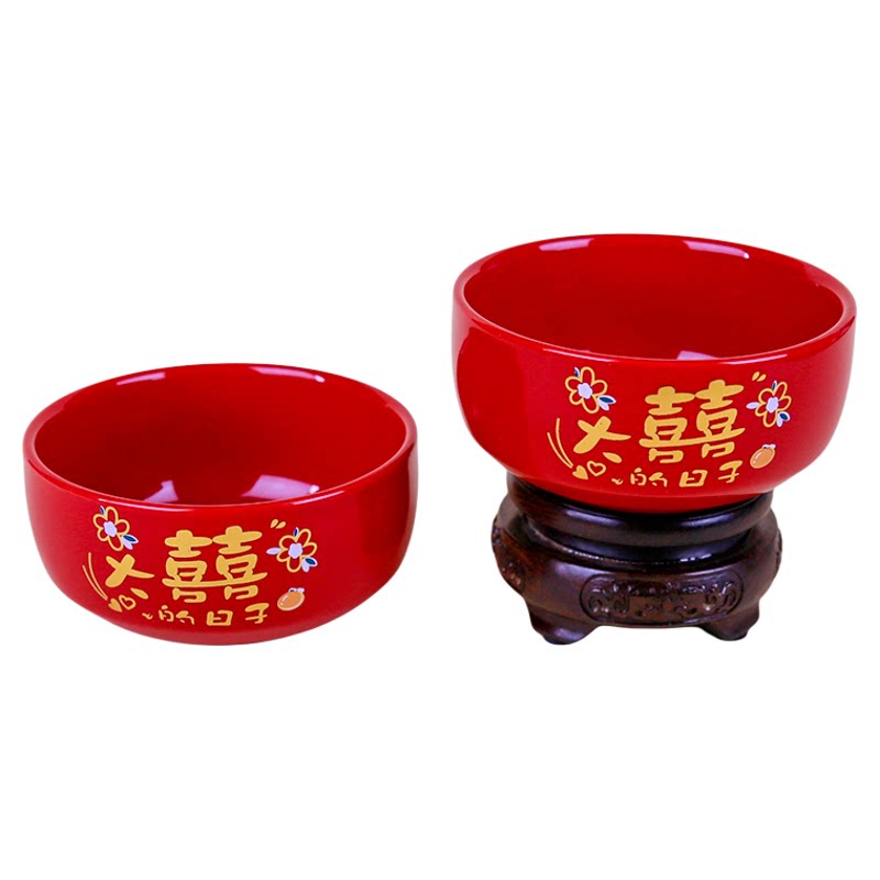 结婚红色陶瓷喜碗筷勺一对
