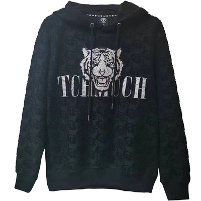 TCH潮牌卫衣连帽烫钻虎头字母