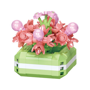 乐乐兄弟儿童益智拼装微颗粒多肉植物盆栽积木花摆件男孩玩具礼物