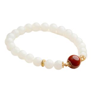 【池遇梦鲤】白玉8mm+南红天然简约气质单圈手串