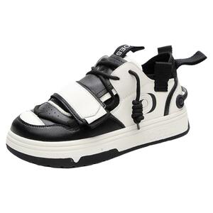 真皮小白鞋子女2024春秋新款女鞋百搭丑萌圆头魔术贴运动休闲板鞋