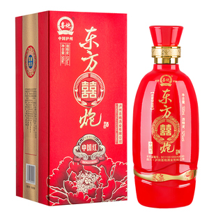 东方喜炮中国红浓香型白酒52度  喜庆婚宴酒水礼盒装500ml单支