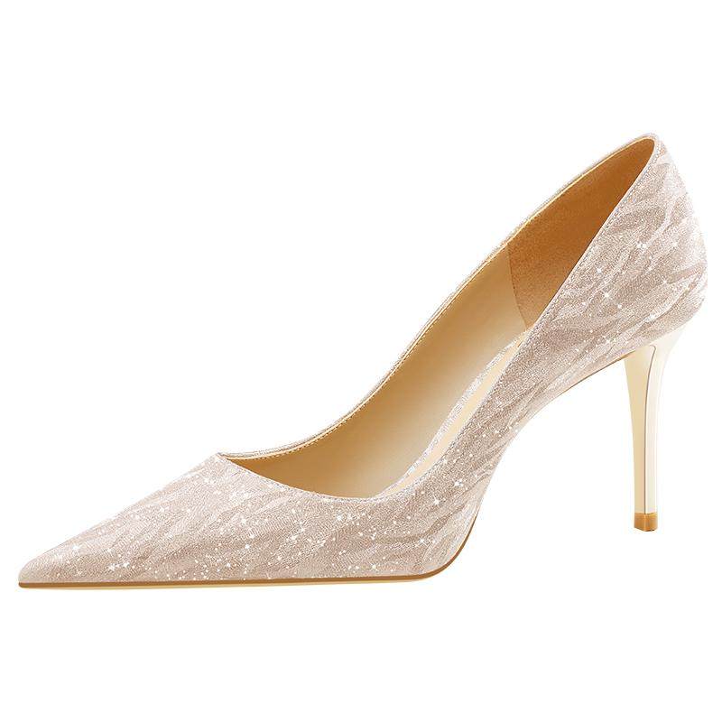 流影逐波rose castle水晶婚鞋女金色高跟日常婚纱两穿新娘订婚鞋