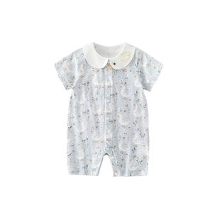 婴儿夏季短袖连体衣新生儿纯棉薄款哈衣爬爬服宝宝夏天透气外出服