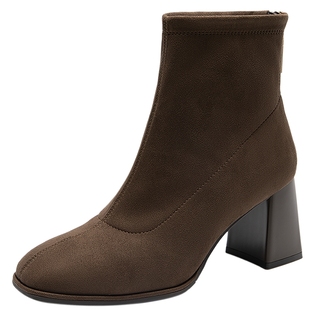 【静音系列】千百度粗高跟弹力袜靴女2025秋冬新款时装靴短靴子