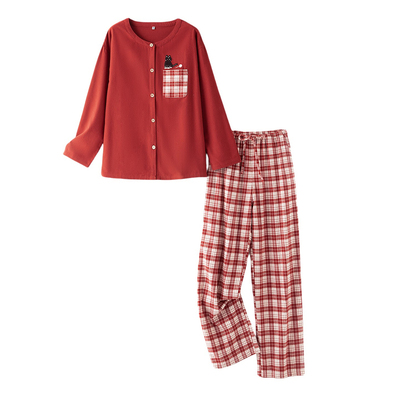 能量满满红色纯棉磨毛睡衣