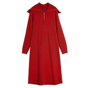 【自营】【新年系列】ELLE红色针织长袖连衣裙女2026春新款气质裙