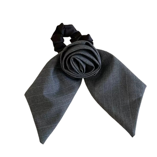 高智感千金灰色玫瑰花飘带发圈新款韩系西装面料发饰大肠发圈发饰