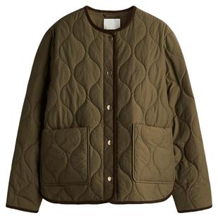 HM女装菱格纹棉服冬季绗缝夹克圆领洋气外套棉衣1302230