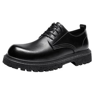 公牛世家男款加厚保暖棉鞋冬季厚底黑色真皮一脚蹬加绒德比鞋防滑