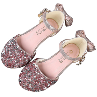 女童高跟鞋小公主钢琴演出银色儿童礼服中大童模特走秀舞台水晶鞋