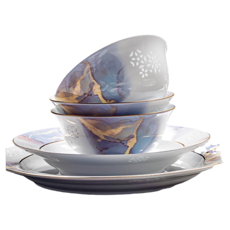 富玉陶瓷景德镇高温餐具套装轻奢乔迁新婚礼物玲珑瓷家用碗碟碗盘