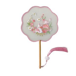 舞蹈表演扇子手工刺绣团扇古风旗袍汉服女扇子六一儿童节演出圆扇