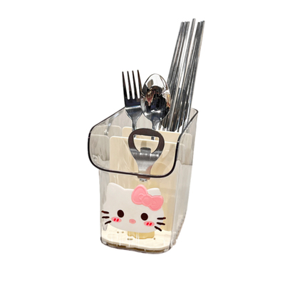 家用筷子筒台面置物架可爱卡通KT猫厨房透明餐具锅铲勺子收纳神器