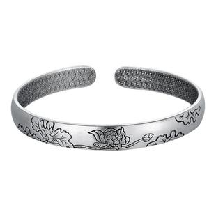 中国黄金清雅莲花手镯银手镯纯银足银999手镯银镯子送妈妈礼物