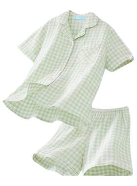 幸棉纯棉双层纱睡衣女款2026新款夏好看舒服短袖短长裤家居服套装