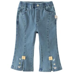 戴维贝拉女童牛仔九分裤2026春装新款宝宝洋气喇叭裤儿童A类裤子