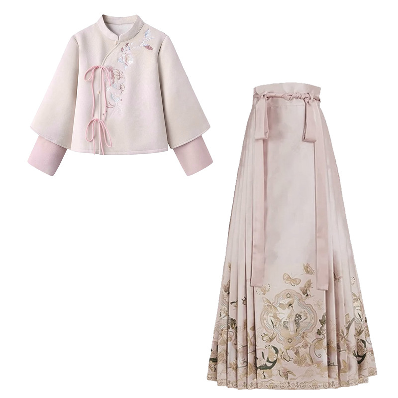 汉服加绒上衣粉色马面裙小个子女