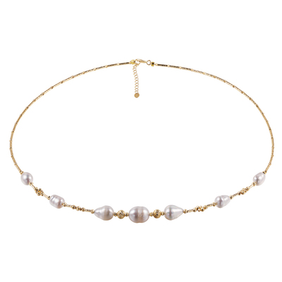 海蒂巴厘岛月光 4-8mm南洋澳白keshi珍珠设计款项链  18K金女