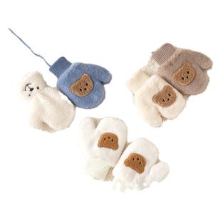 儿童手套2025秋冬款男女孩加厚保暖小童宝宝加绒防风冬天挂绳手套