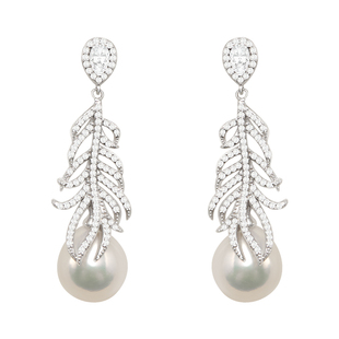 Rimmoto天然炫彩珍珠耳饰法式羽毛耳钉S925银镶嵌耳环优雅大点位