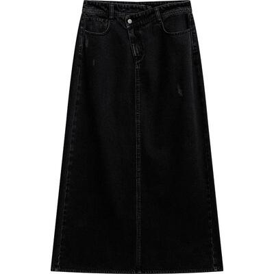 播黑色牛仔半身裙女2024春夏新款梨型身材高腰显瘦长裙BDR1BD0110