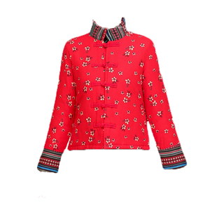 民族风棉麻复古盘扣碎花短款小棉衣中老年女妈妈唐装加厚棉袄外套