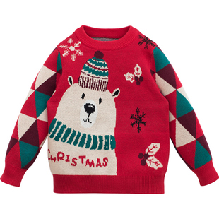 亲子装一家三口冬季圣诞节过年红色毛衣母女新年洋气炸街母子外套