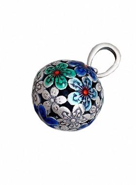 珐琅彩花球吊坠民族风圆形景泰蓝花绣球项链锁骨链国风个性吊坠