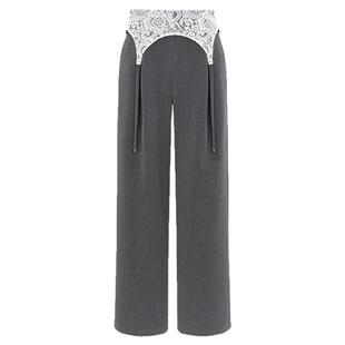 Three Quarters 女士蕾丝翻腰设计感知识分子穿搭阔腿裤 301355