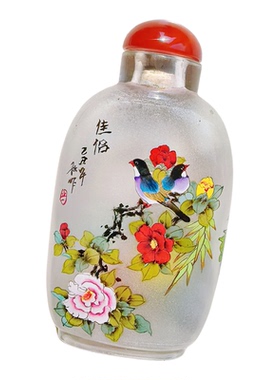河北衡水内画鼻烟壶手绘 佳侣图 花鸟牡丹图案摆件送长辈领导礼品